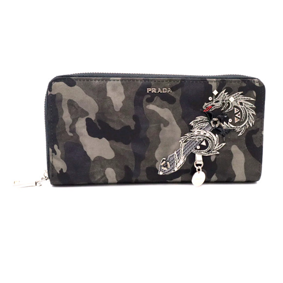 Prada Zippy Tessuto Continental Wallet in Dark Camouflage Nylon Dragon Authentic - Picture 1 of 11